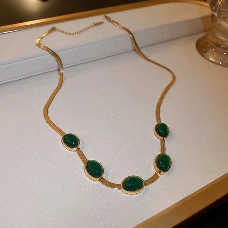 Oval Green Crystal Pendant Necklace Set With Bracelet jewelry