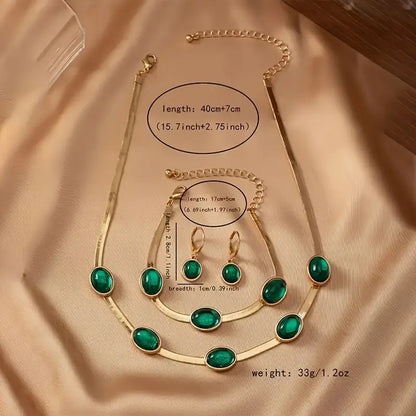 Oval Green Crystal Pendant Necklace Set With Bracelet jewelry