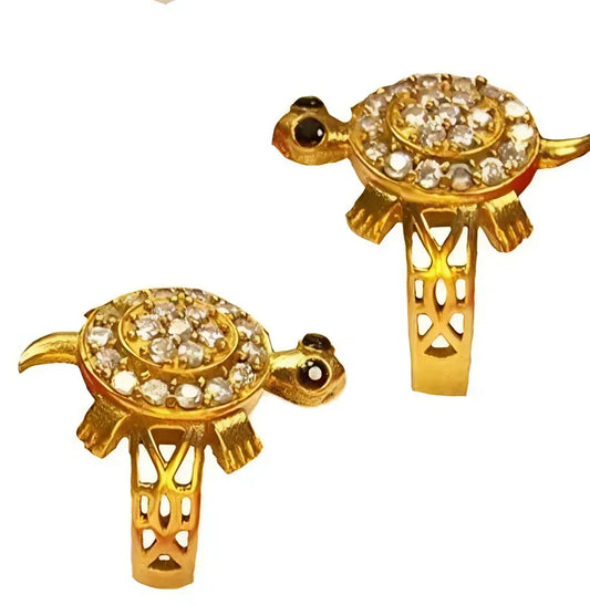 Panchdhatu Zircon Studded Turtle Meru Ring Set of 2 jewelry