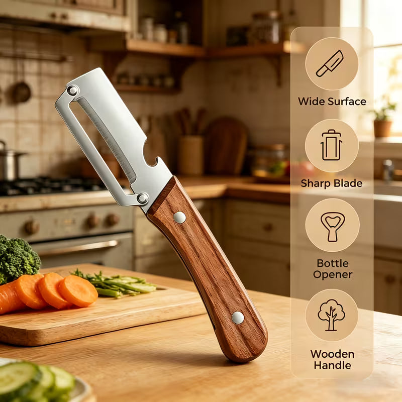 Advance Peeler with Wooden Handle & Bottle Opener