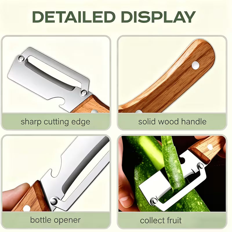Advance Peeler with Wooden Handle & Bottle Opener