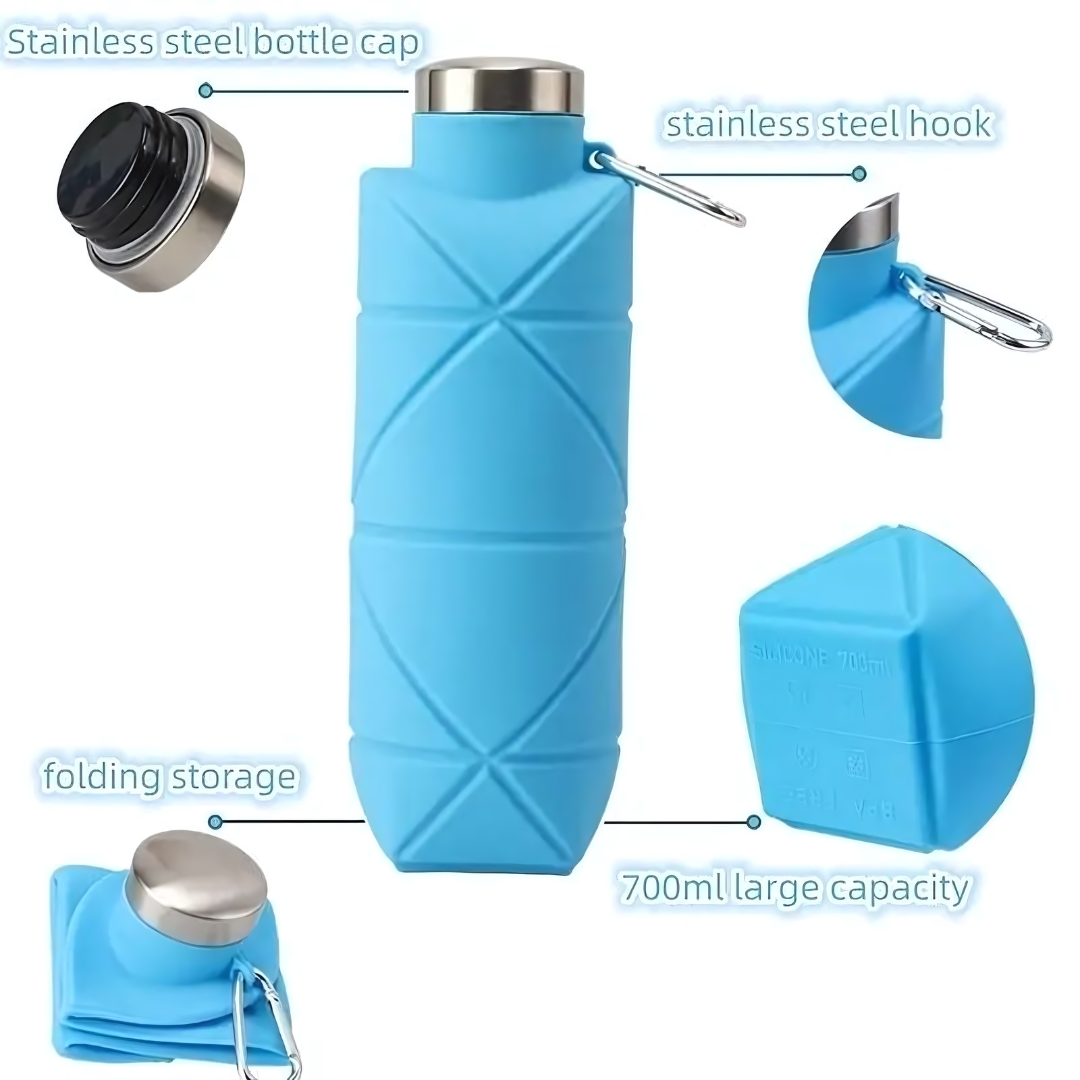 Foldable Silicone Water Bottle with Portable Buckle 700 ml (Pack of 2)