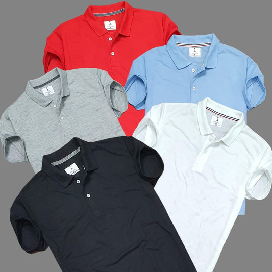 Plane Matty Solid Half Sleeves Mens Polo neck T Shirt Pack Of 5