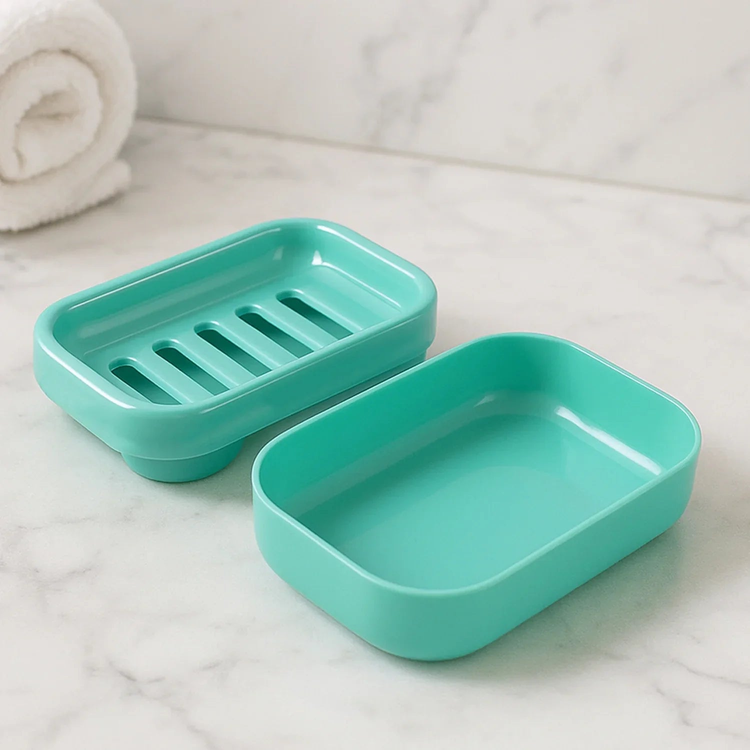 Premium Rectangular Plastic Soap Case with Lid – Drainage Slits for ...