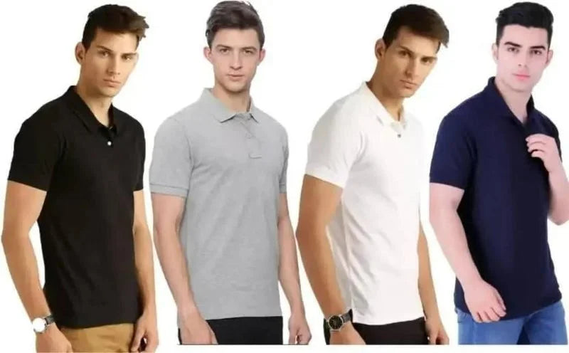 Poly Matte Solid Half Sleeves Mens Polo T Shirt Pack Of 4
