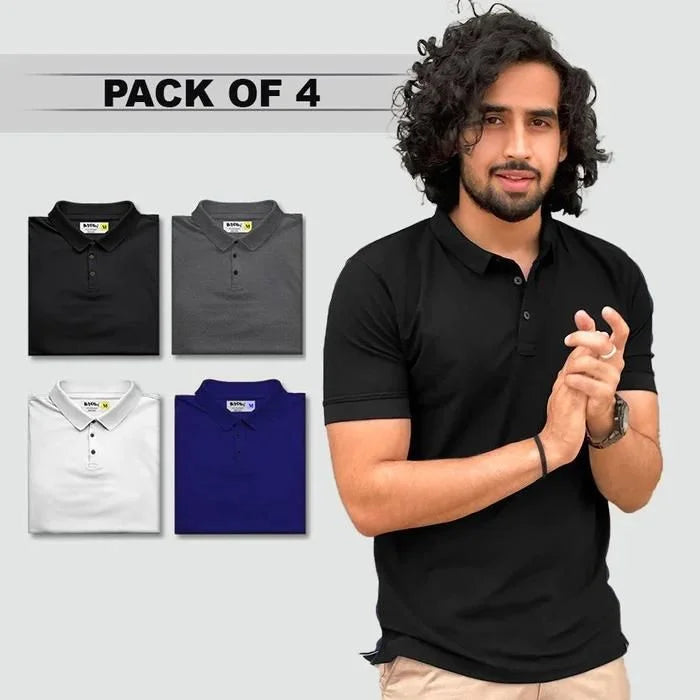 Poly Matte Solid Half Sleeves Mens Polo T Shirt Pack Of 4