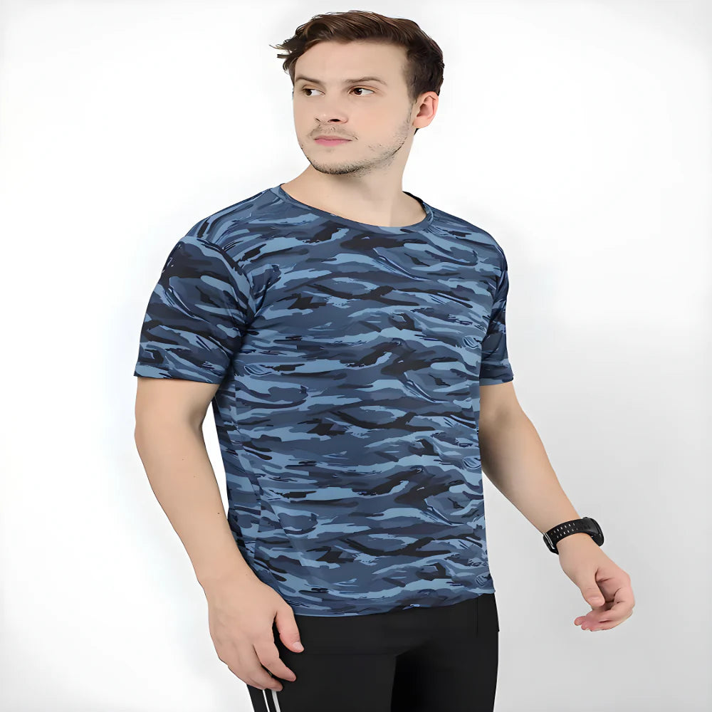 Printed Blue Cotton Tee clothing