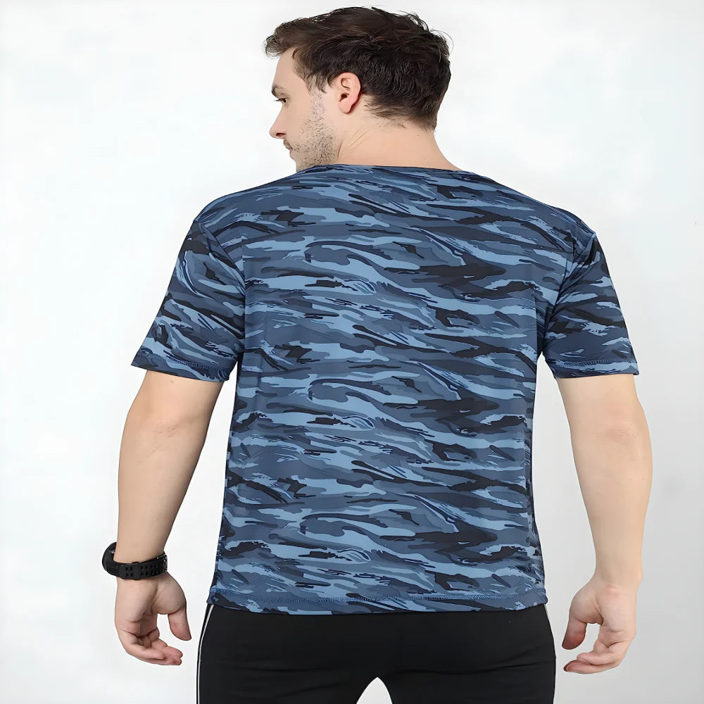 Printed Blue Cotton Tee clothing
