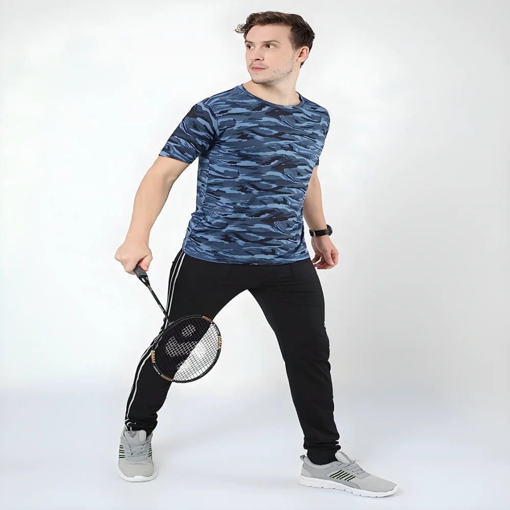 Printed Blue Cotton Tee clothing