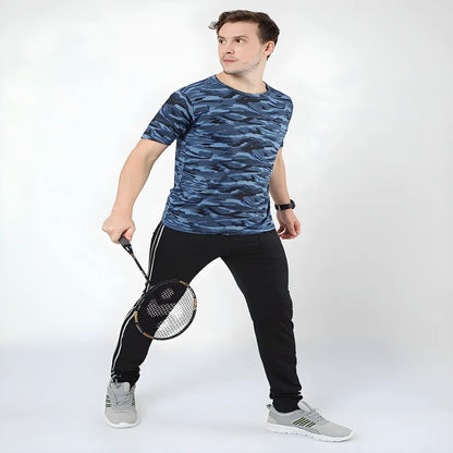 Printed Blue Cotton Tee clothing