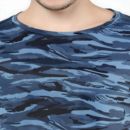 Printed Blue Cotton Tee clothing