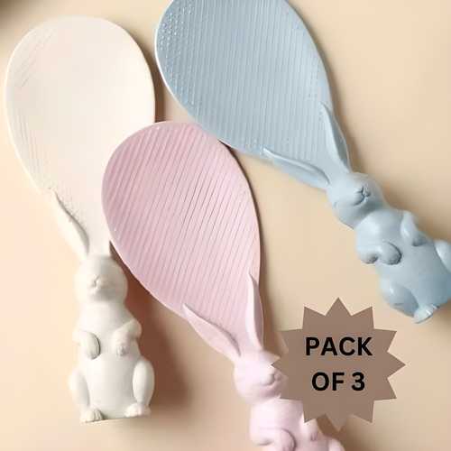 Rabbit Standing Non Stick Rice Spoon,Vertical Kitchen Serving Spoon (Pack of 3)