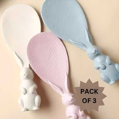 Rabbit Standing Non Stick Rice Spoon,Vertical Kitchen Serving Spoon (Pack of 3)