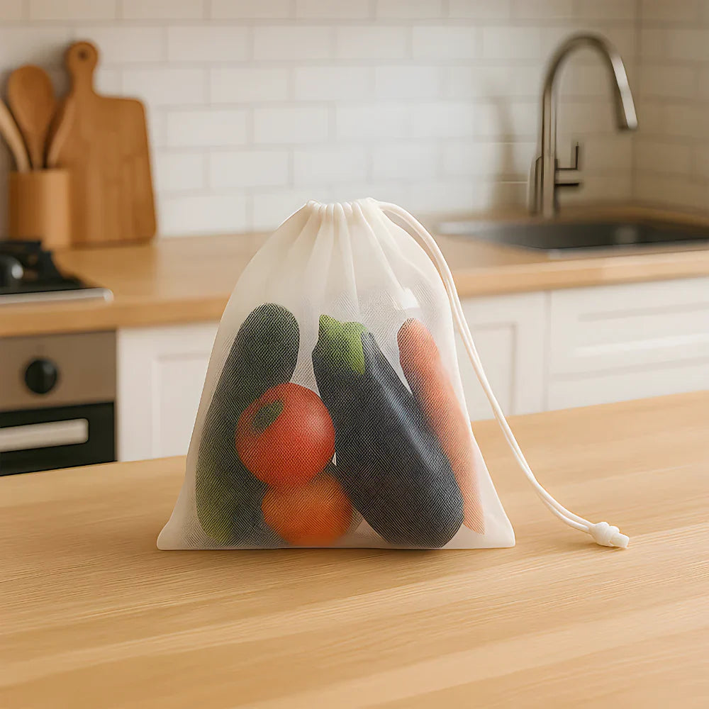 Reusable Mesh Set of 2 Reusable Mesh Produce Bags with Drawstring Closure for Fruits ...