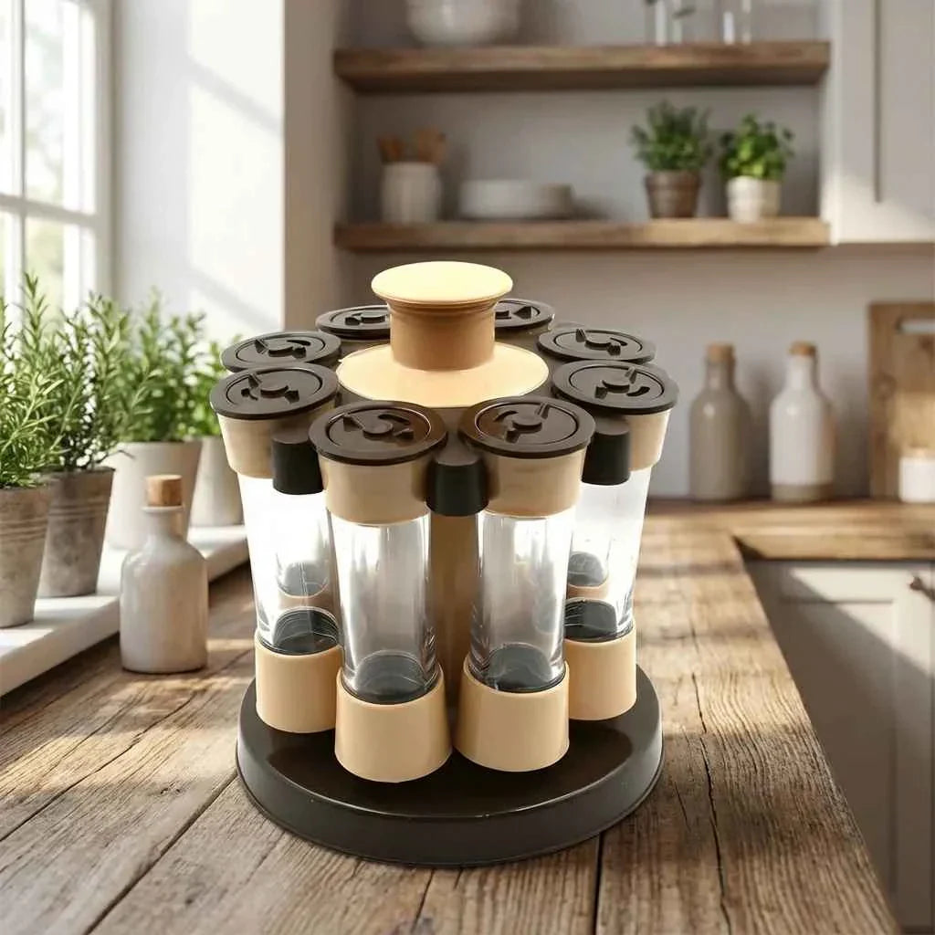 Revolving Kitchen Spice Rack Organizer with Clear Jars Durable Plastic ...