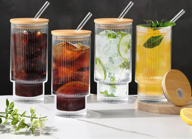 Ribbed Shape Glass with Wood Cap