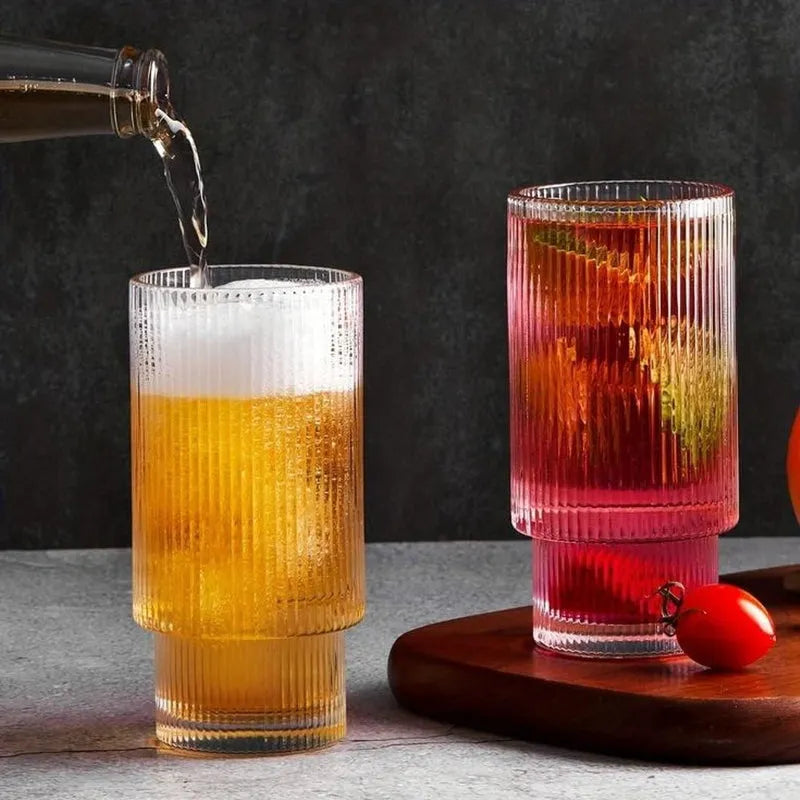 Ribbed Shape Glass with Wood Cap Home & Kitchen