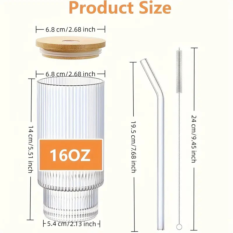 Ribbed Shape Glass with Wood Cap Home & Kitchen