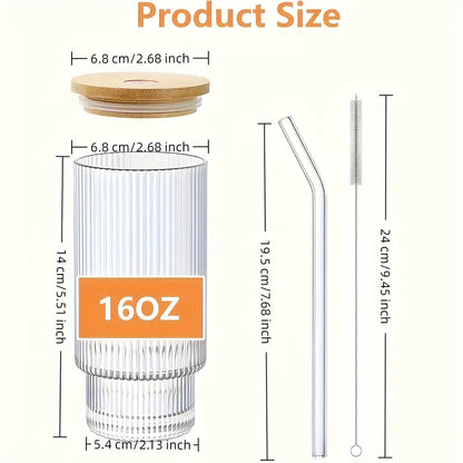 Ribbed Shape Glass with Wood Cap Home & Kitchen