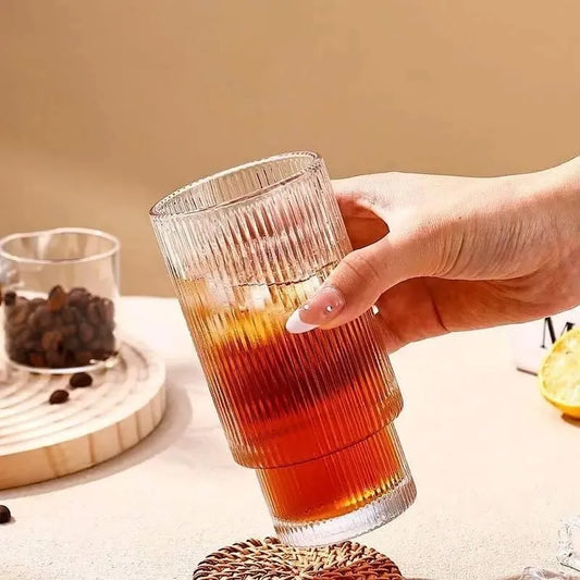 Ribbed Shape Glass with Wood Cap Home & Kitchen