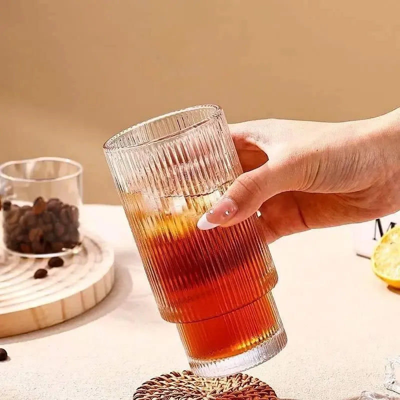 Ribbed Shape Glass with Wood Cap Home & Kitchen