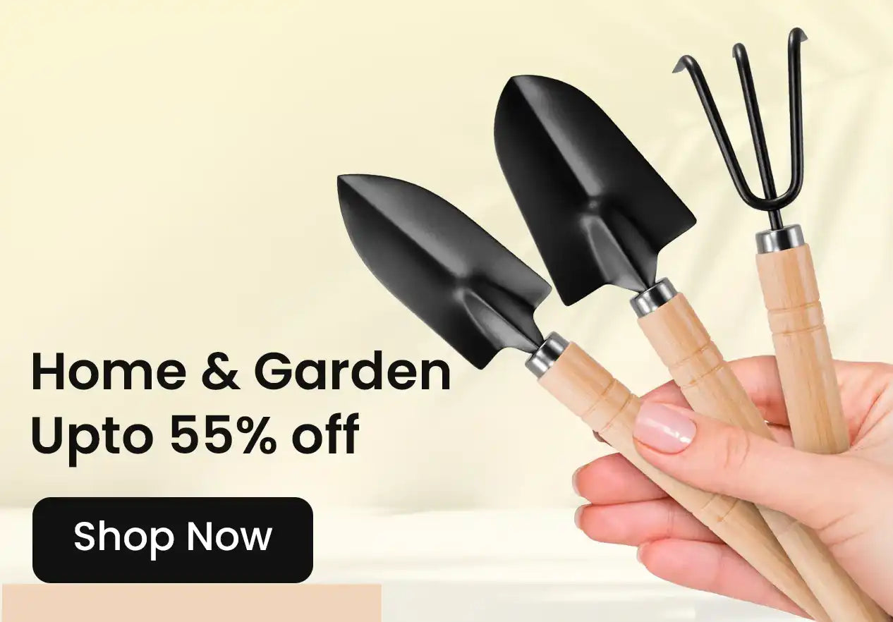 A set of three gardening hand tools with wooden handles and black metal heads.