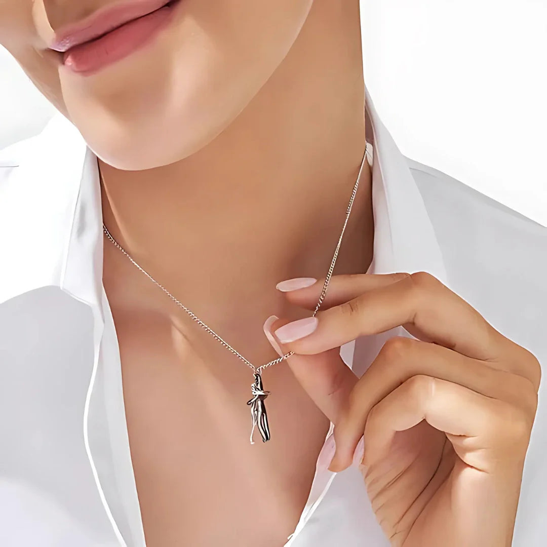 Silver and Black Hug Couple Chain Pendant