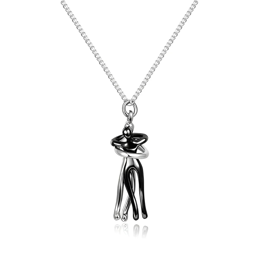 Silver and Black Hug Couple Chain Pendant