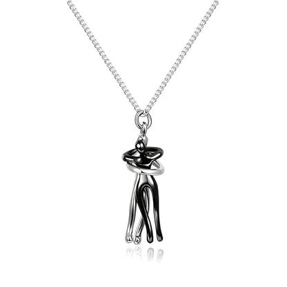 Silver and Black Hug Couple Chain Pendant