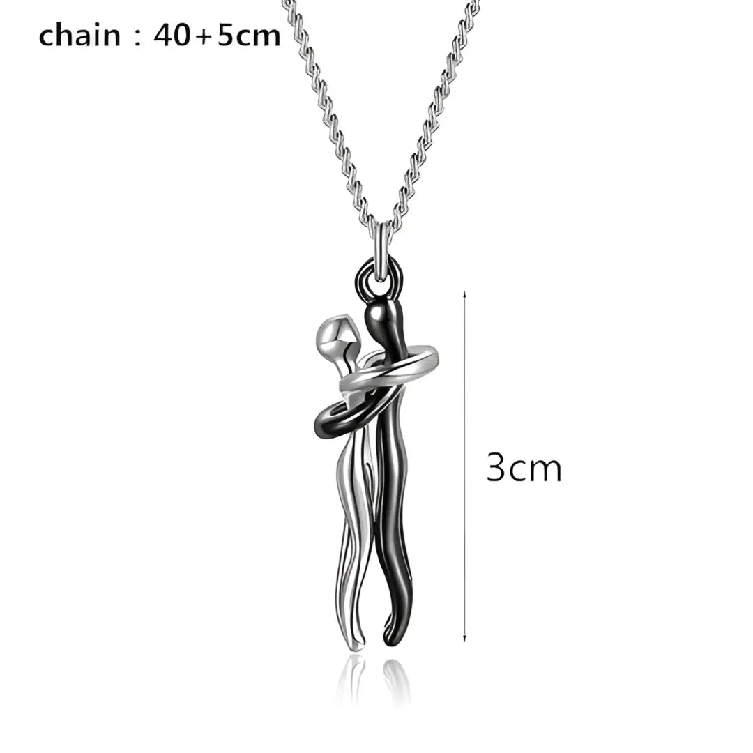 Silver and Black Hug Couple Chain Pendant