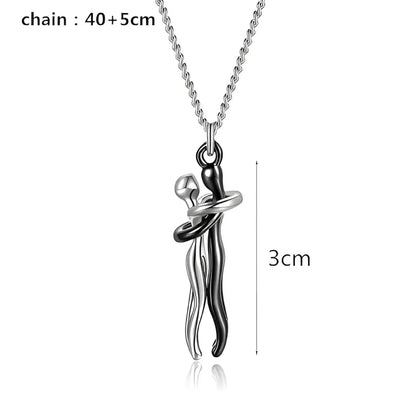 Silver and Black Hug Couple Chain Pendant