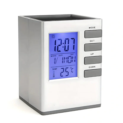Smart Desk Clock Pen Holder