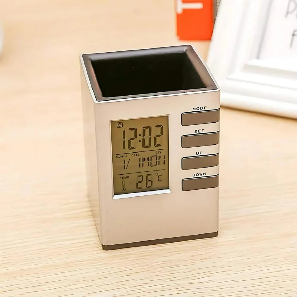 Smart Desk Clock Pen Holder
