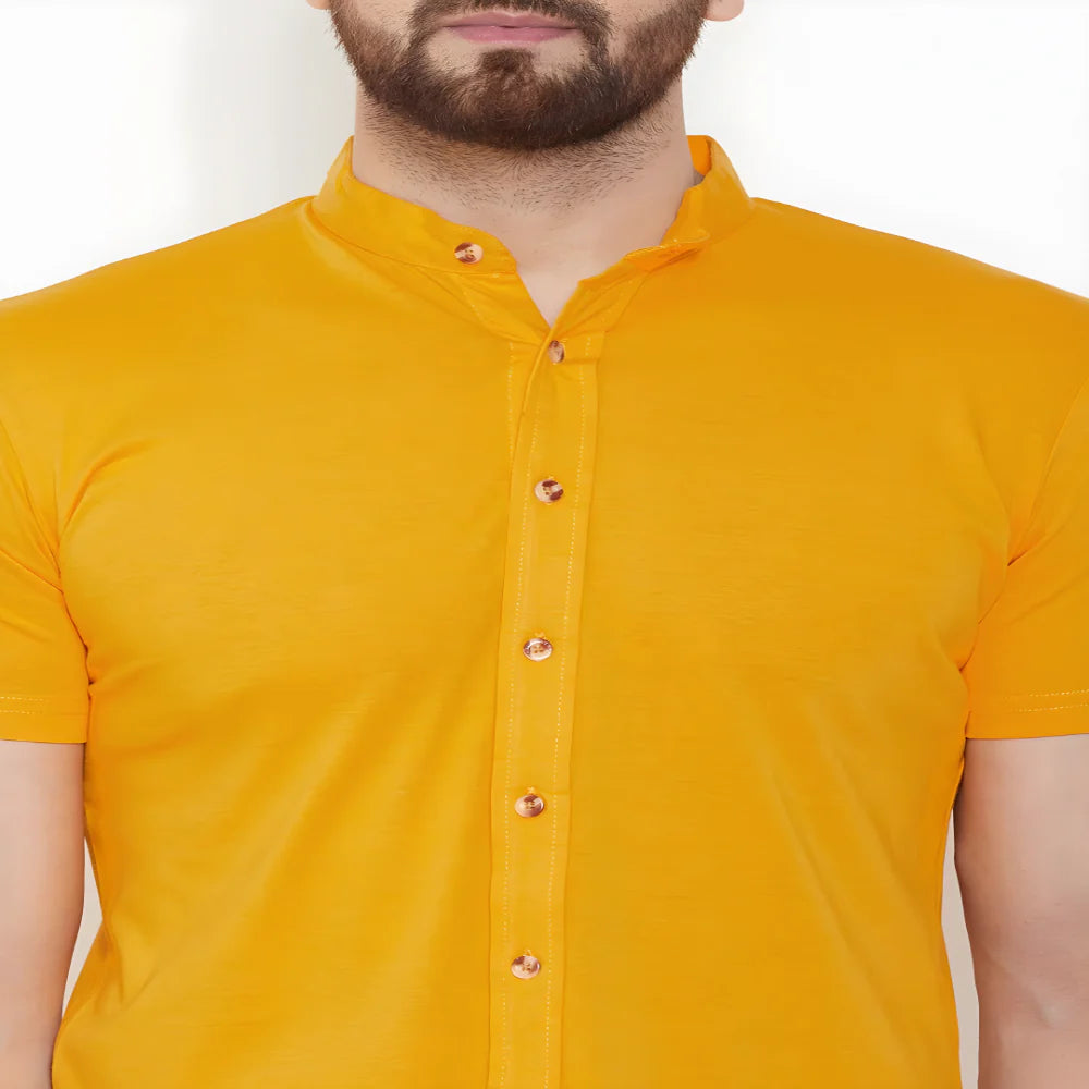 Solid Yellow Slim Shirt clothing