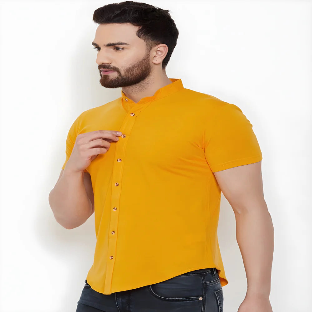 Solid Yellow Slim Shirt clothing