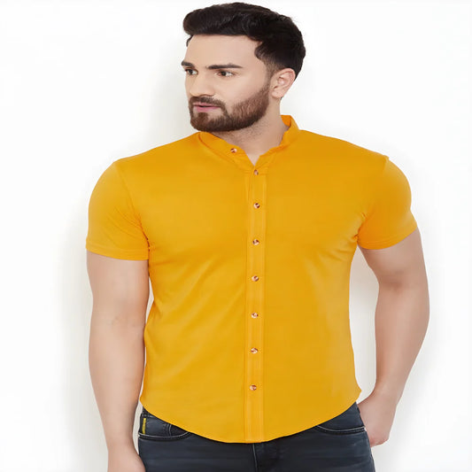 Solid Yellow Slim Shirt clothing