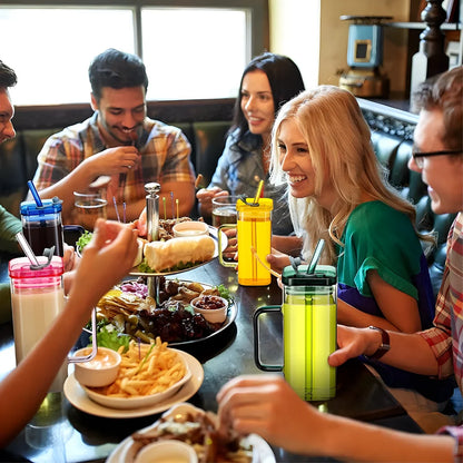 Square Glass with Lid and Straw