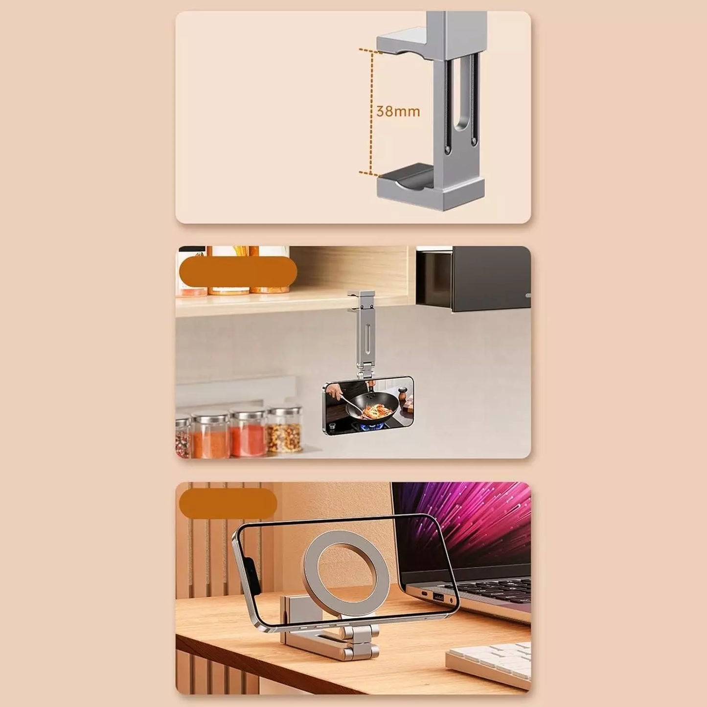 Stainless Steel Magnetic Desktop Phone Holder