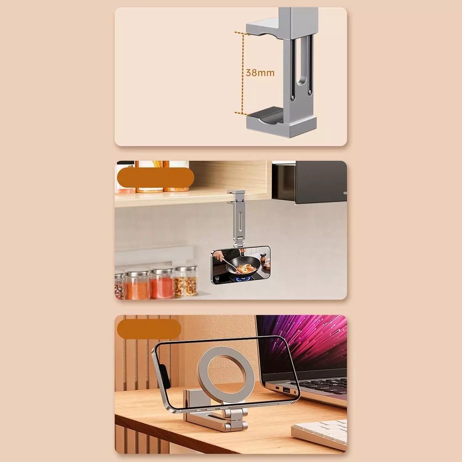 Stainless Steel Magnetic Desktop Phone Holder