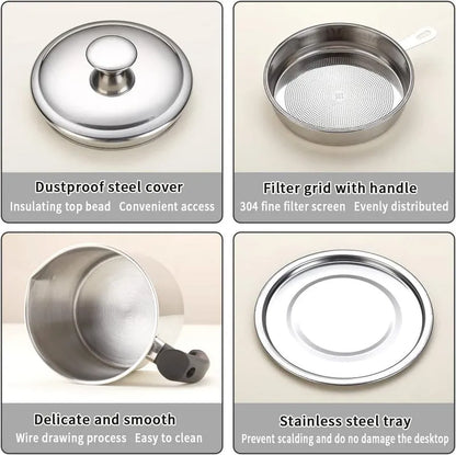Stainless Steel Oil Pot With Filter & Lid Home & Kitchen