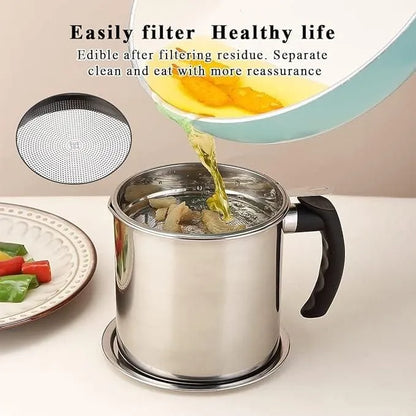 Stainless Steel Oil Pot With Filter & Lid Home & Kitchen