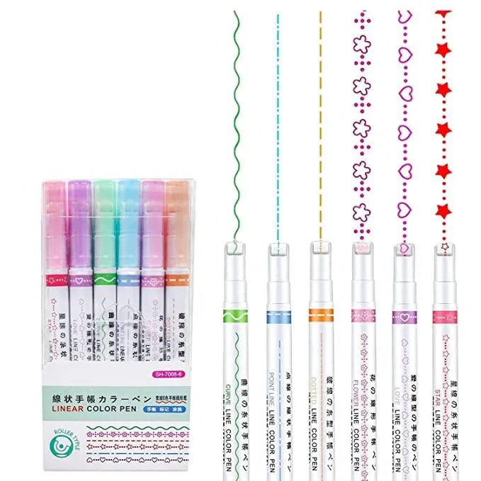 Stamp Pen Liner Pen Roller Type 6 Design and Pack of 6 Color 6 kids activiy
