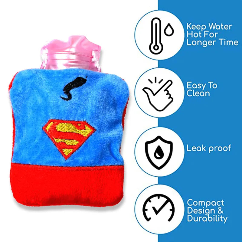 Superman Print Small Hot Water Bag With Cover - Home & Kitchen