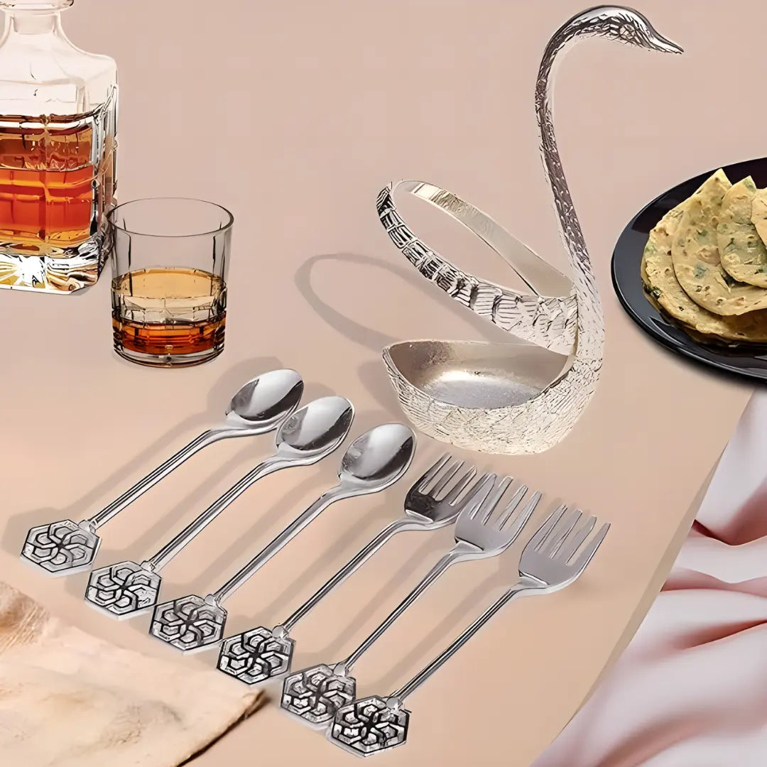 Swan Base Fork Holder With Fork Set for Kitchen & Home Decor