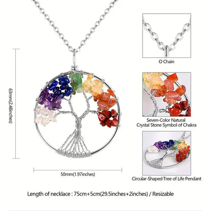 Tree of Life with 7 Chakra Pendant with chain jewelry
