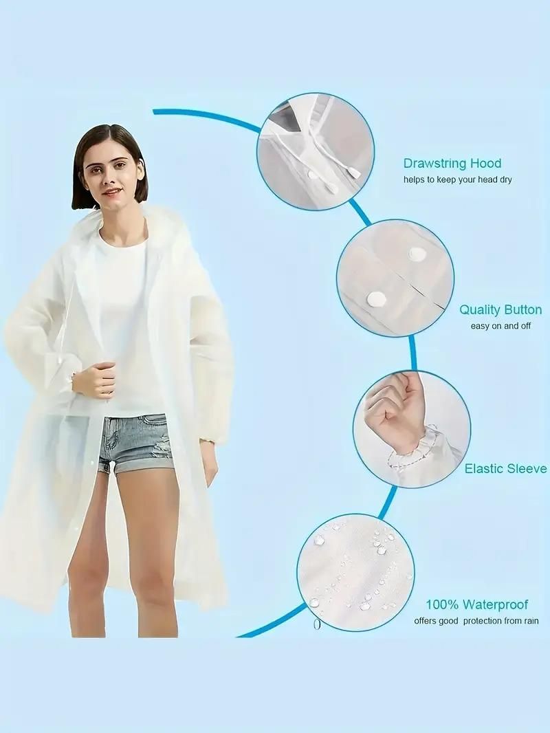 Unisex Hooded Button Raincoat Reusable for Adults