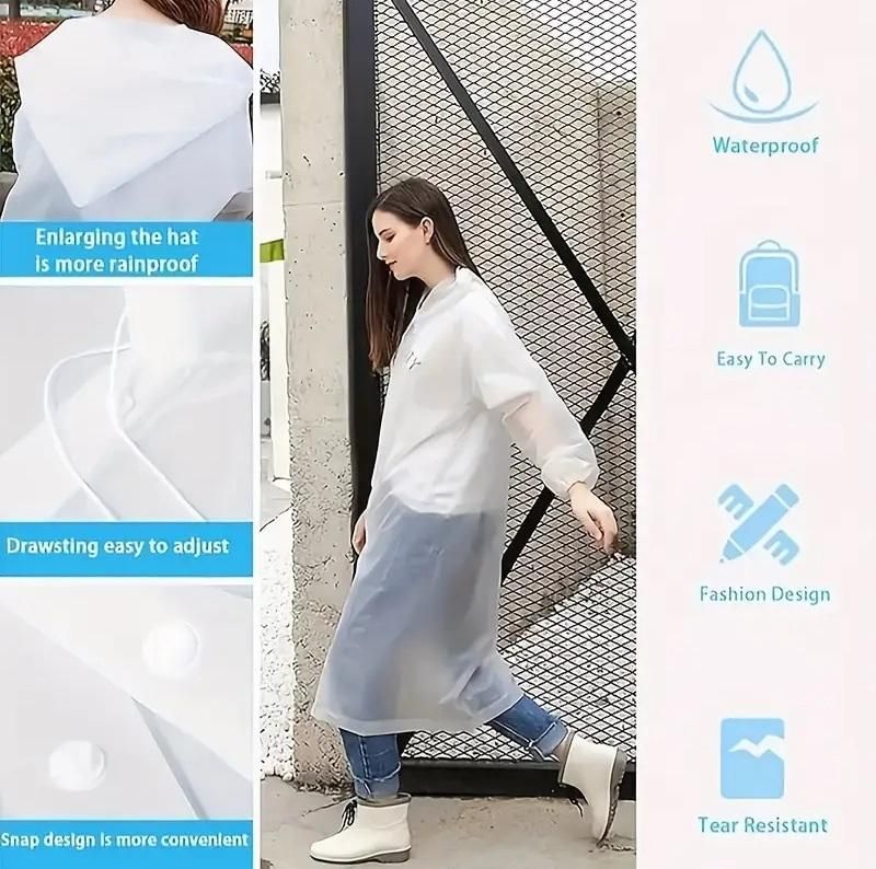 Unisex Hooded Button Raincoat Reusable for Adults