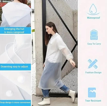 Unisex Hooded Button Raincoat Reusable for Adults