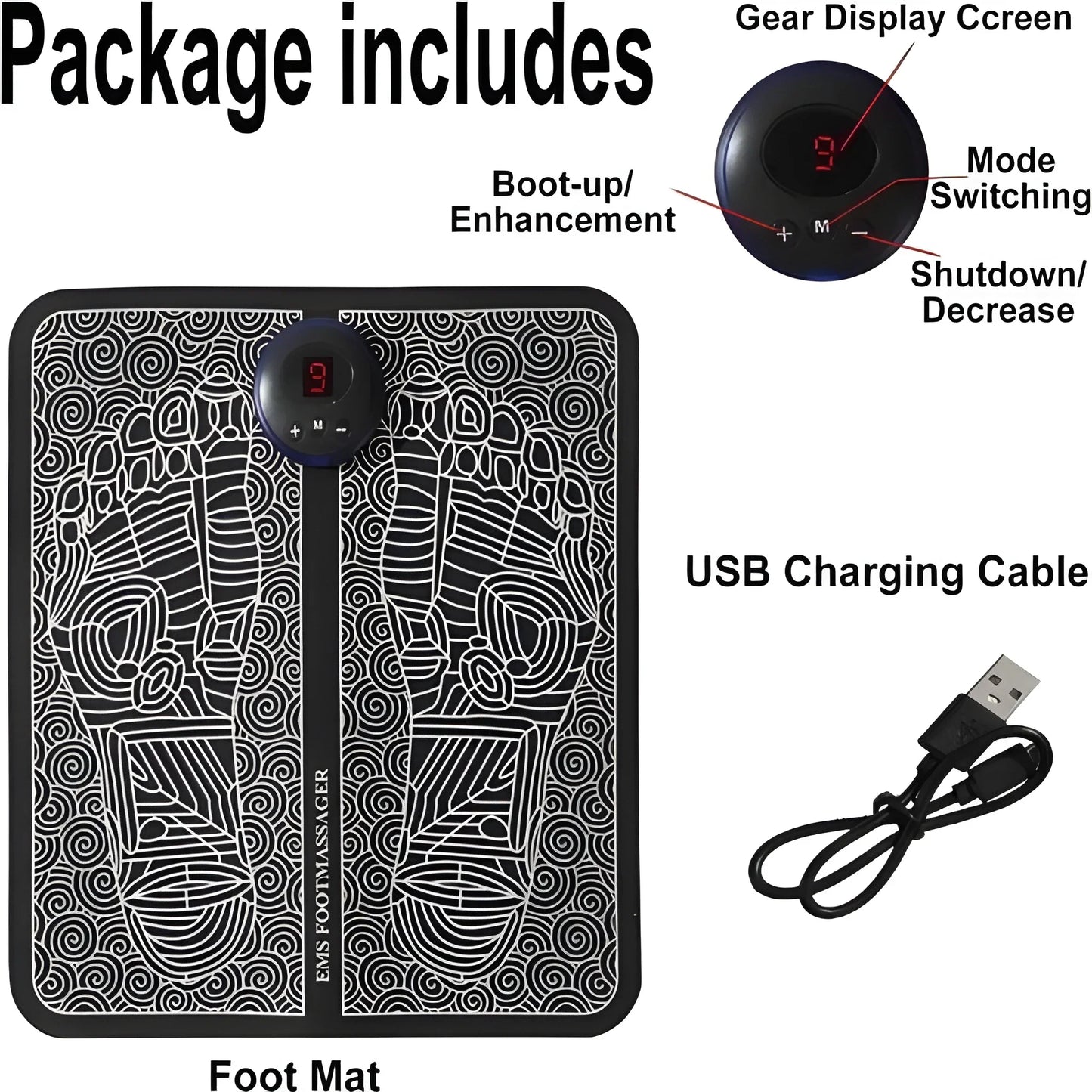 Rechargeable Foot Massager & EMS Mat – Black
