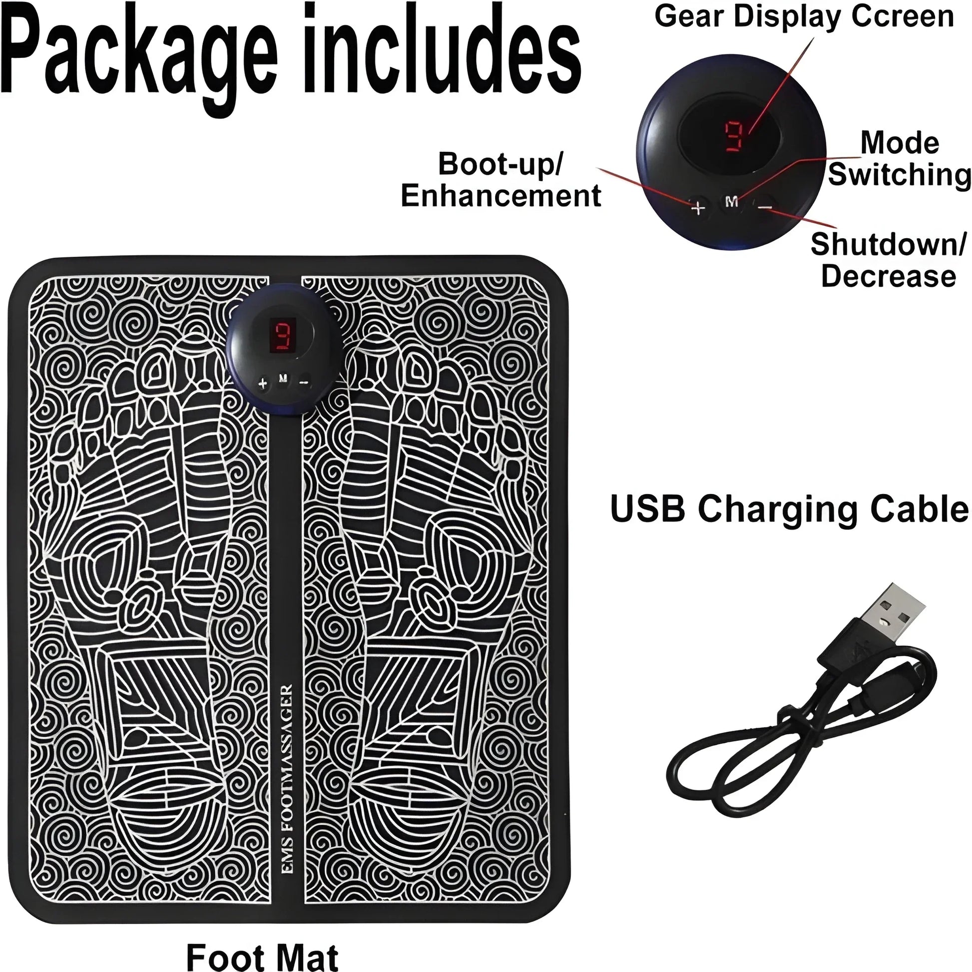 Rechargeable Foot Massager & EMS Mat – Black